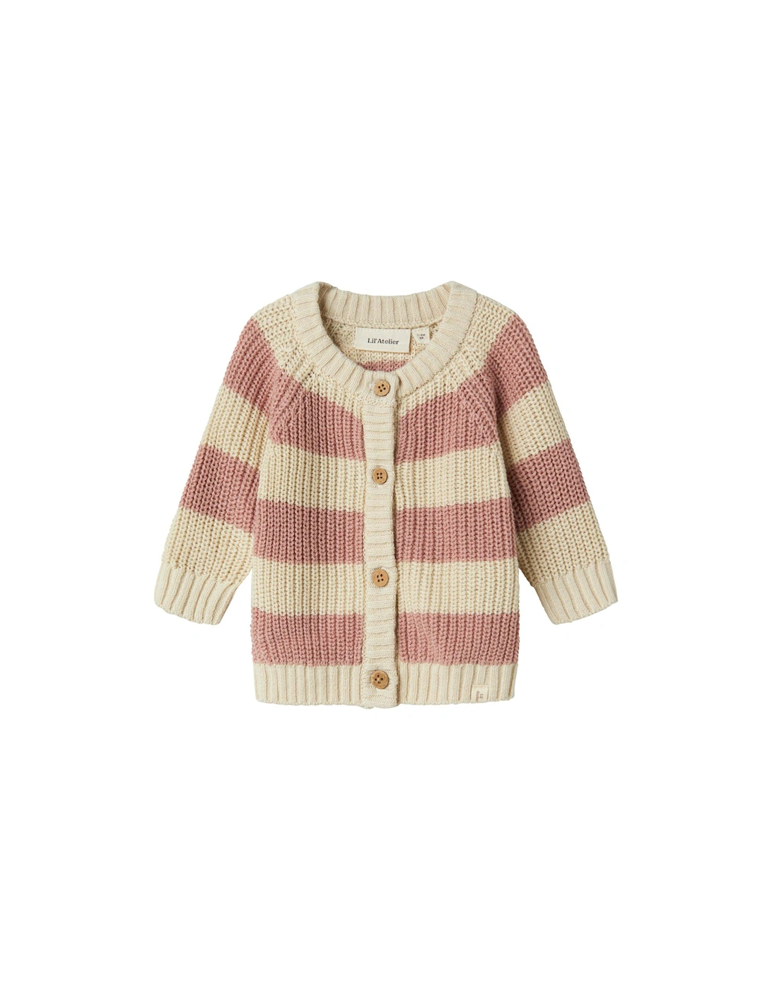 Baby Girls Chunky Knitted Striped Cardigan - Misty Rose, 2 of 1