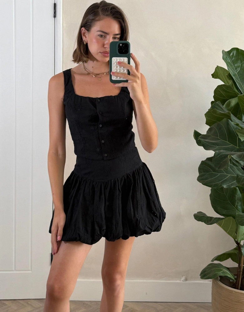 Broderie Puff Ball Skirt - Black