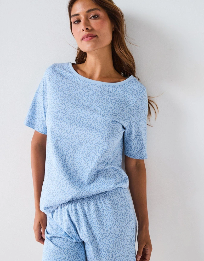 Aop Leopard Print Tshirt And Short Pj Set