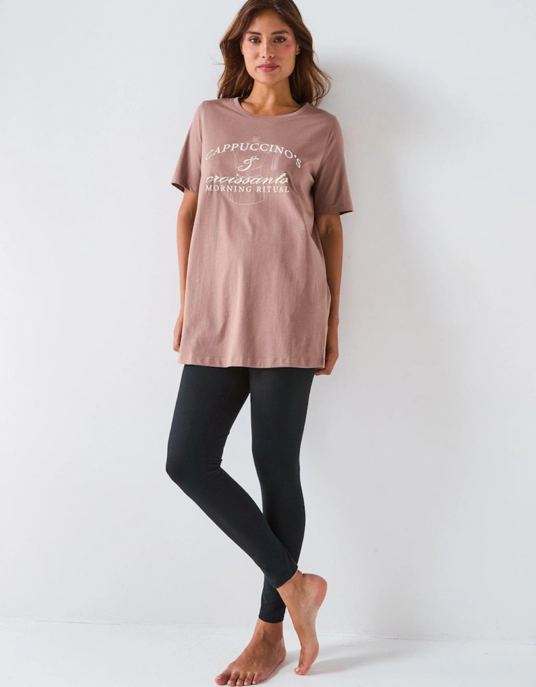 Slogan Longline Tshirt With Legging Pj Set