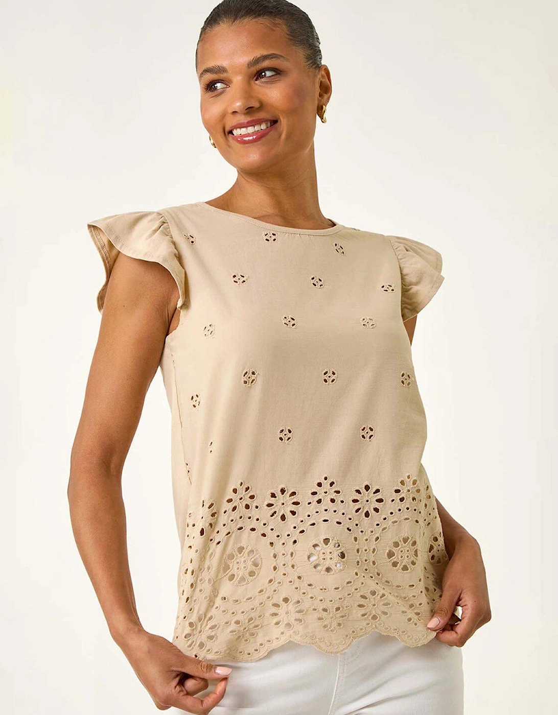 Broderie Hem Stretch Top - Grey, 2 of 1