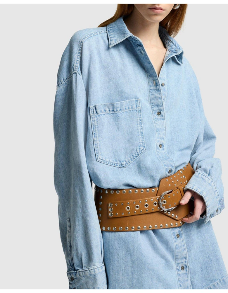 Overshirt Denim Dress - Light Blue