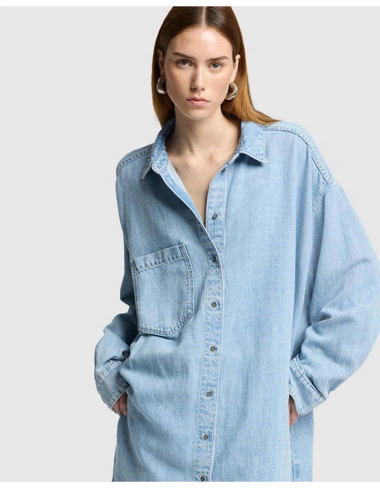 Overshirt Denim Dress - Light Blue