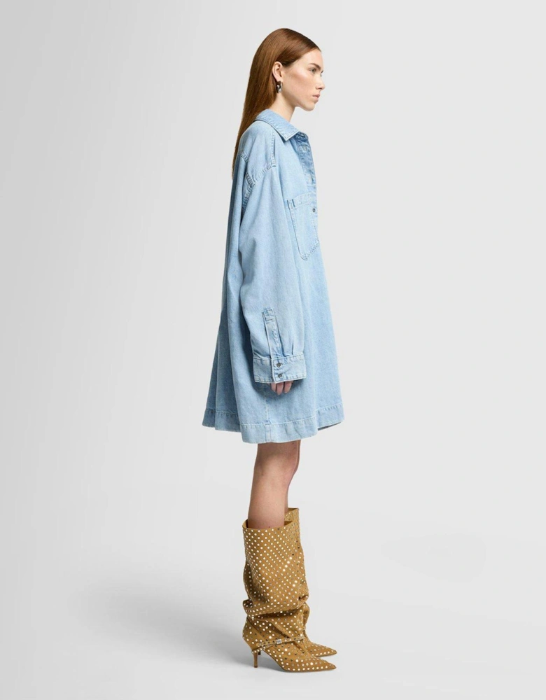 Overshirt Denim Dress - Light Blue