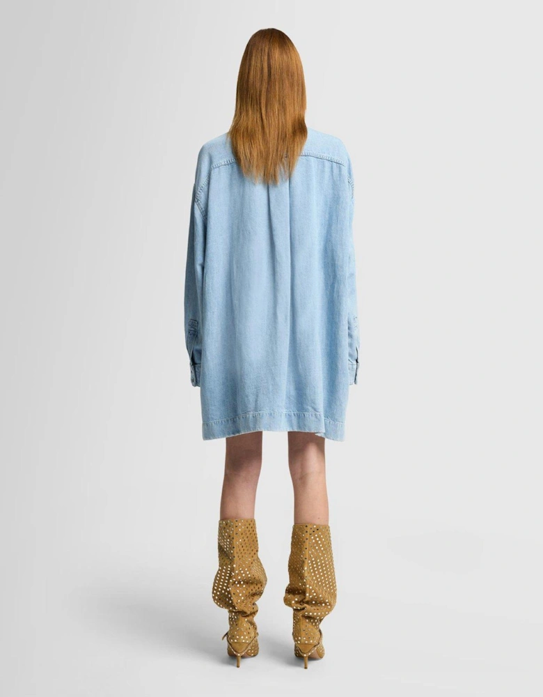 Overshirt Denim Dress - Light Blue