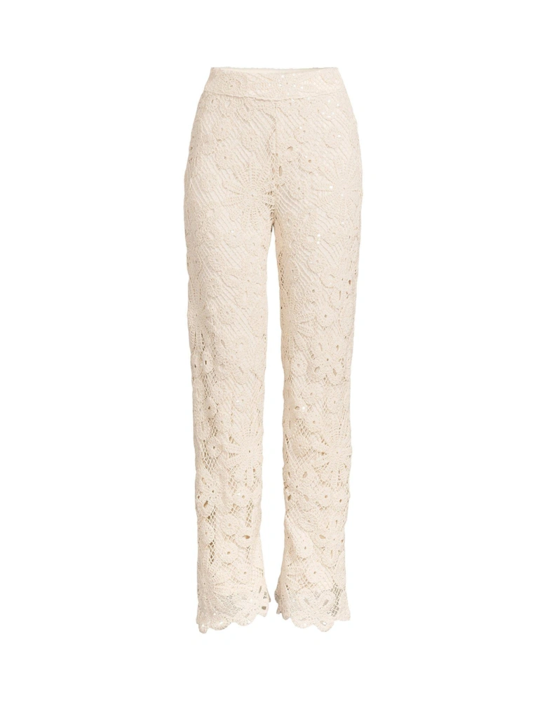 Crochet Sequin Trouser - Cream