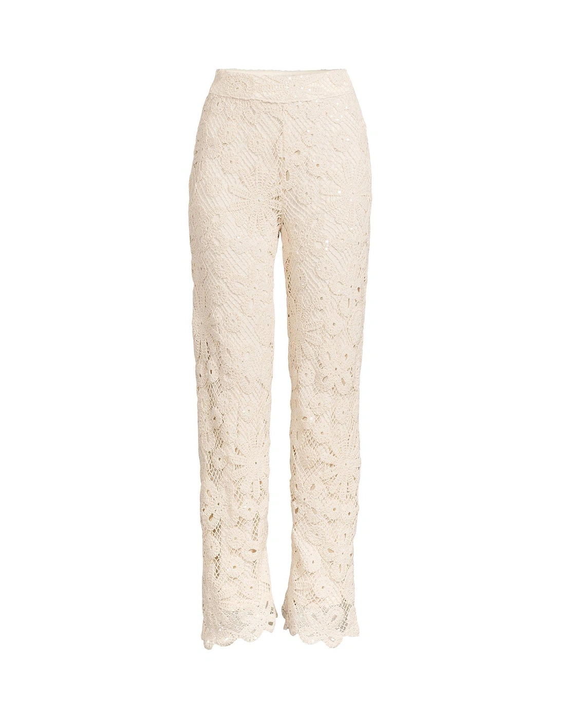 Crochet Sequin Trouser - Cream