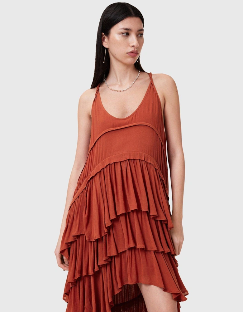 Cavarly Tiered Ruffle Maxi Dress - Red