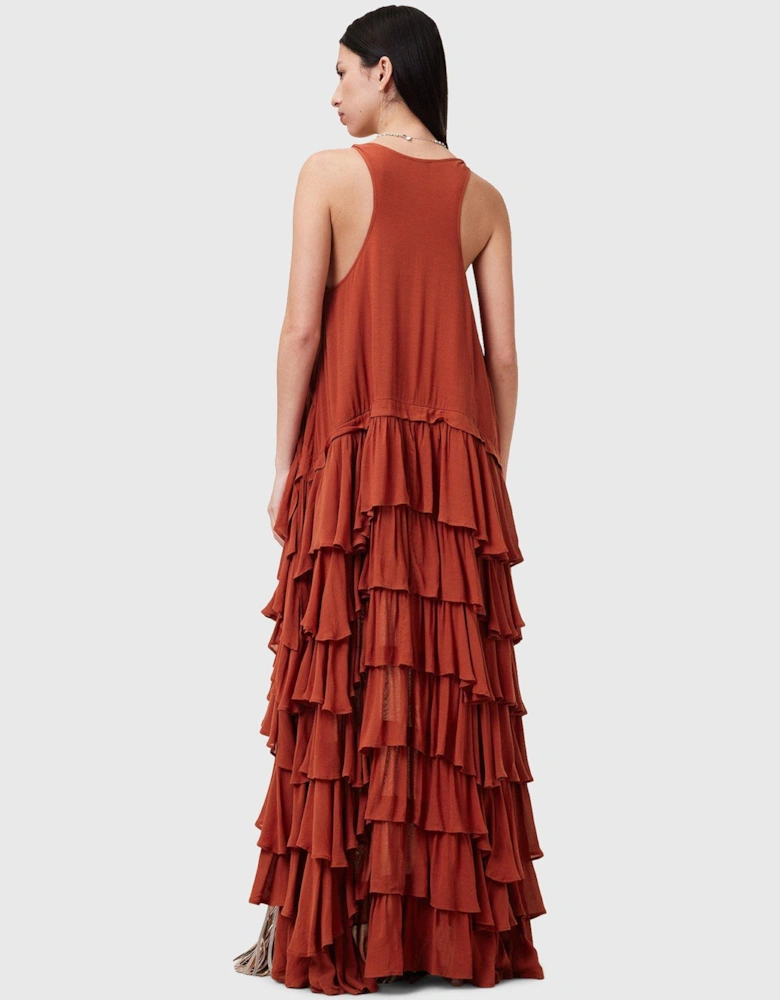 Cavarly Tiered Ruffle Maxi Dress - Red