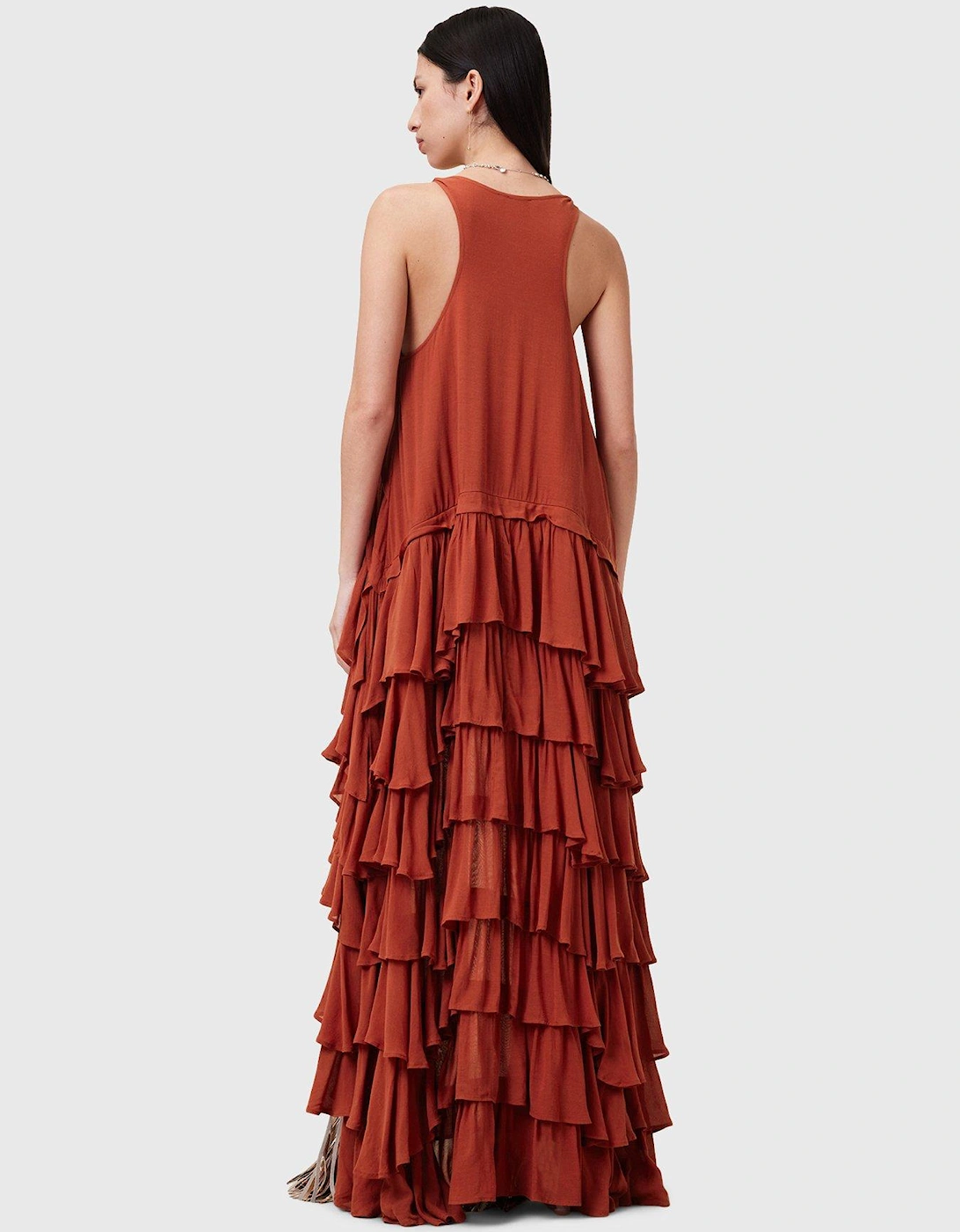 Cavarly Tiered Ruffle Maxi Dress - Red