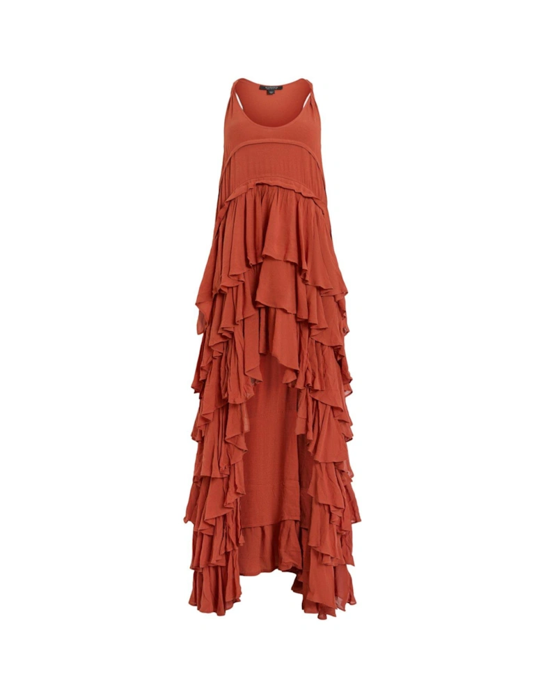 Cavarly Tiered Ruffle Maxi Dress - Red