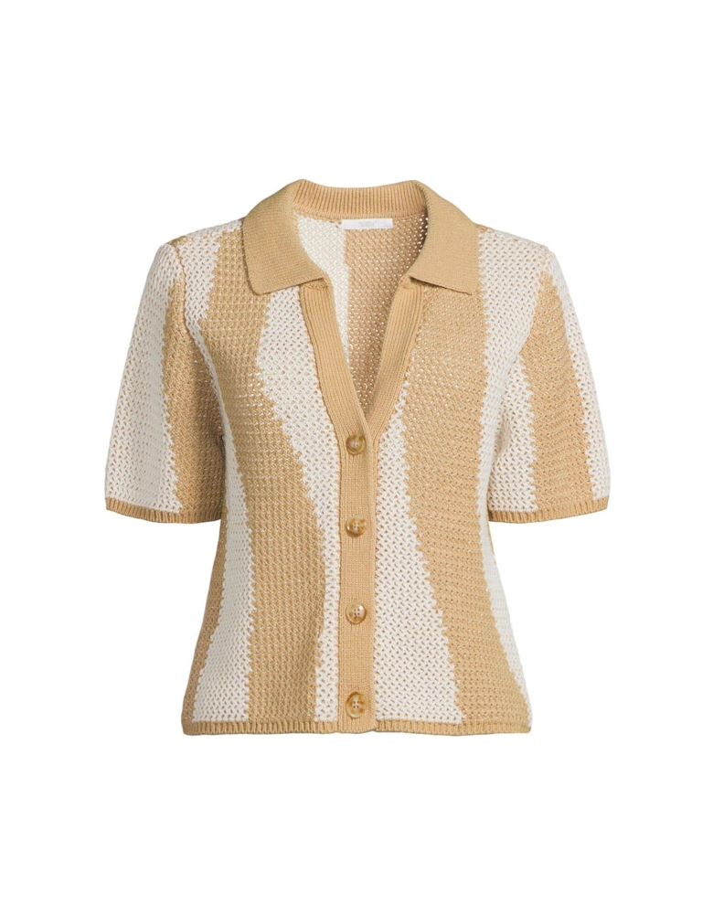 Knitted Striped Shirt Co Ord -  Beige