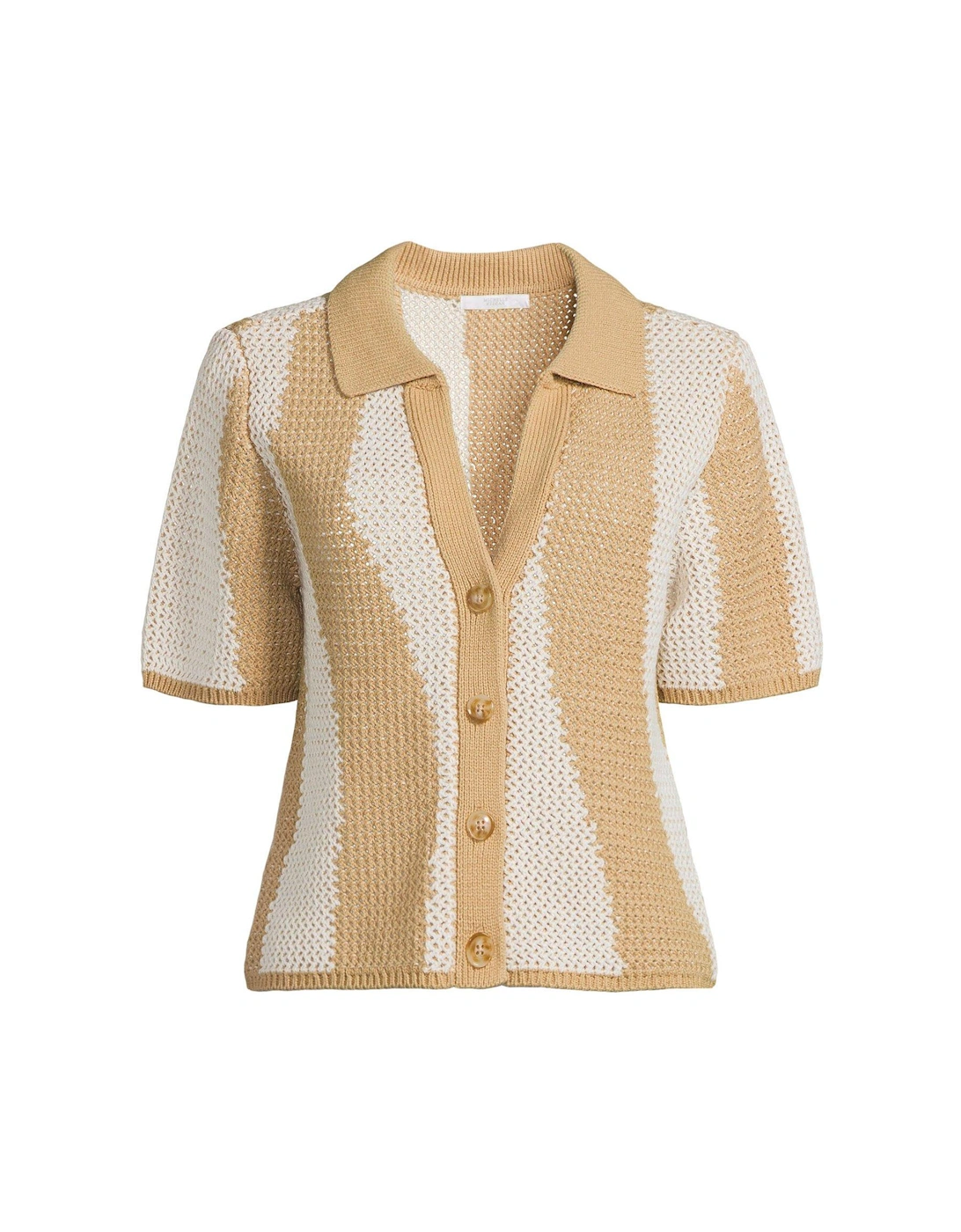 Knitted Striped Shirt Co Ord -  Beige