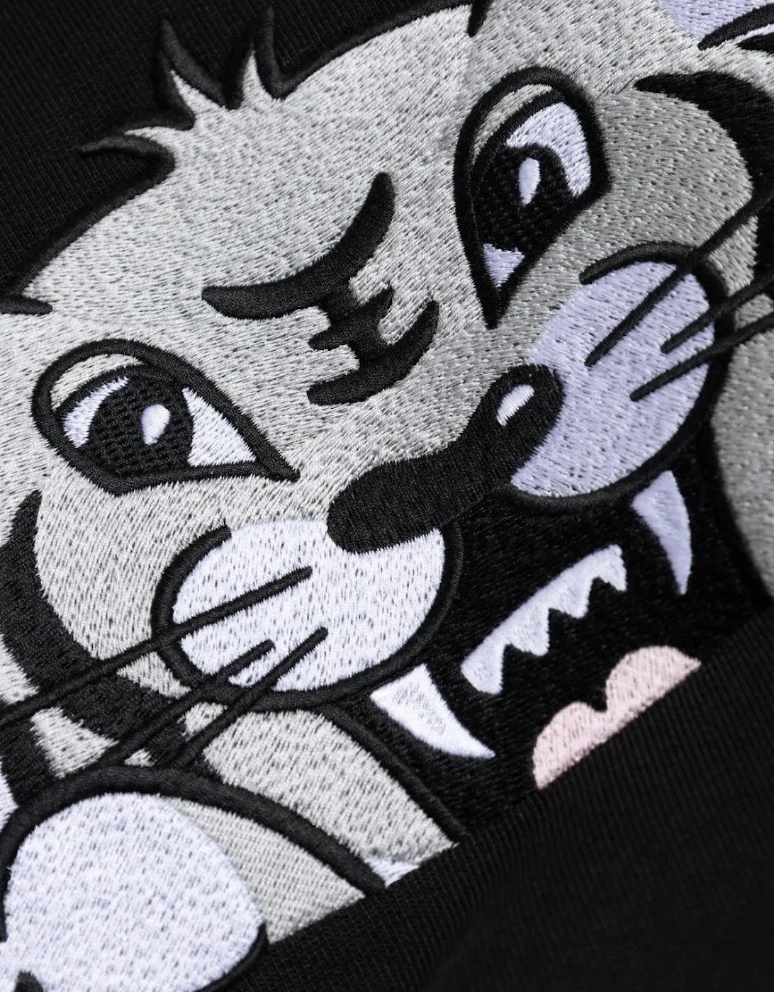 Happy Tiger Embroidered Slim Sweatshirt Black