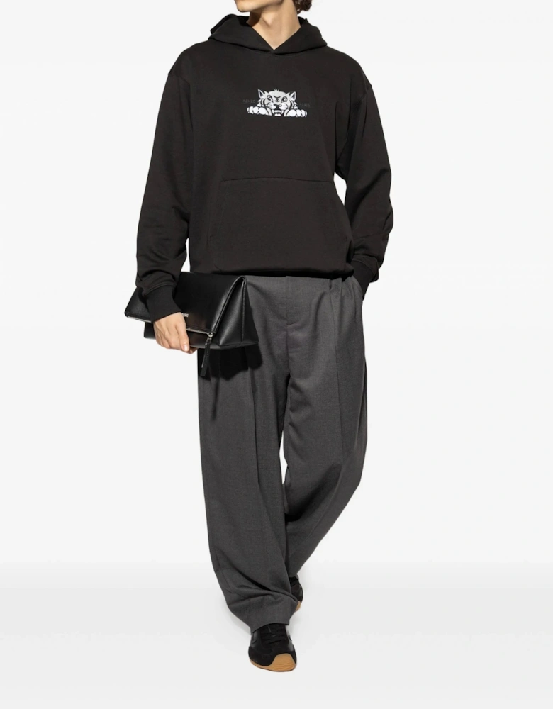 Happy Tiger Embroidered Classic Hoodie Black
