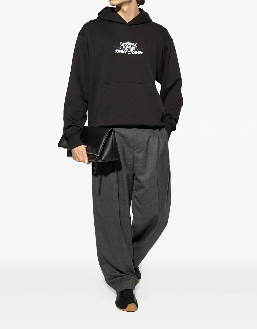Happy Tiger Embroidered Classic Hoodie Black