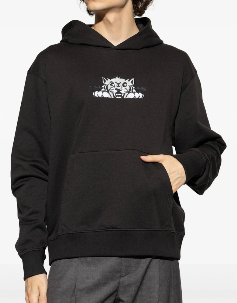 Happy Tiger Embroidered Classic Hoodie Black