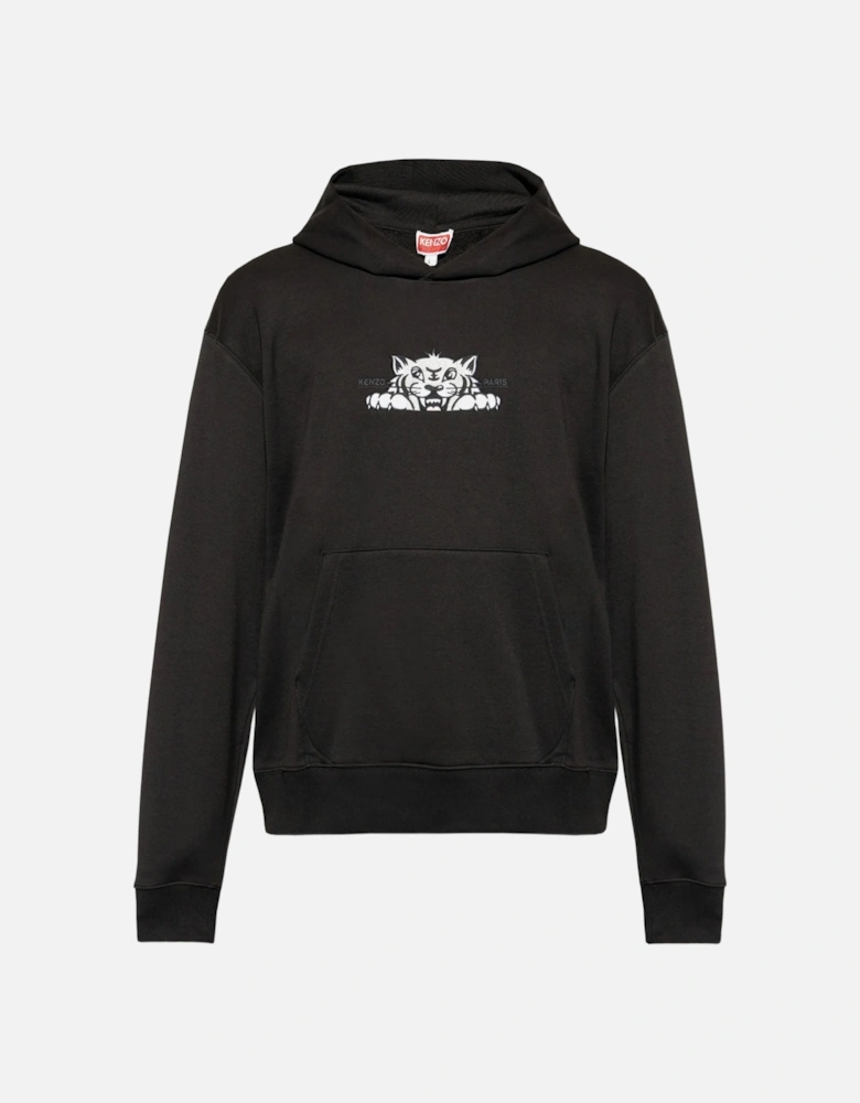 Happy Tiger Embroidered Classic Hoodie Black