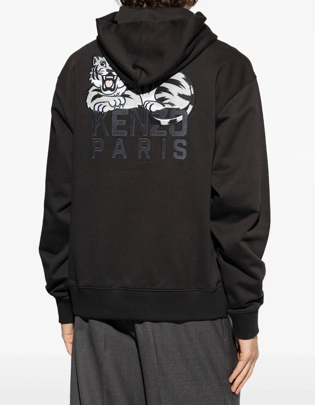 Happy Tiger Embroidered Classic Hoodie Black