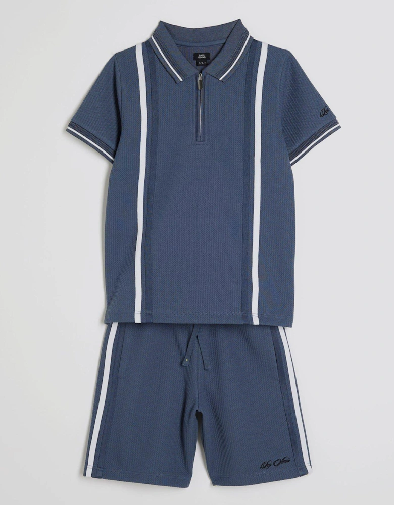 Older Boys Textured Stripe Polo Set - Blue