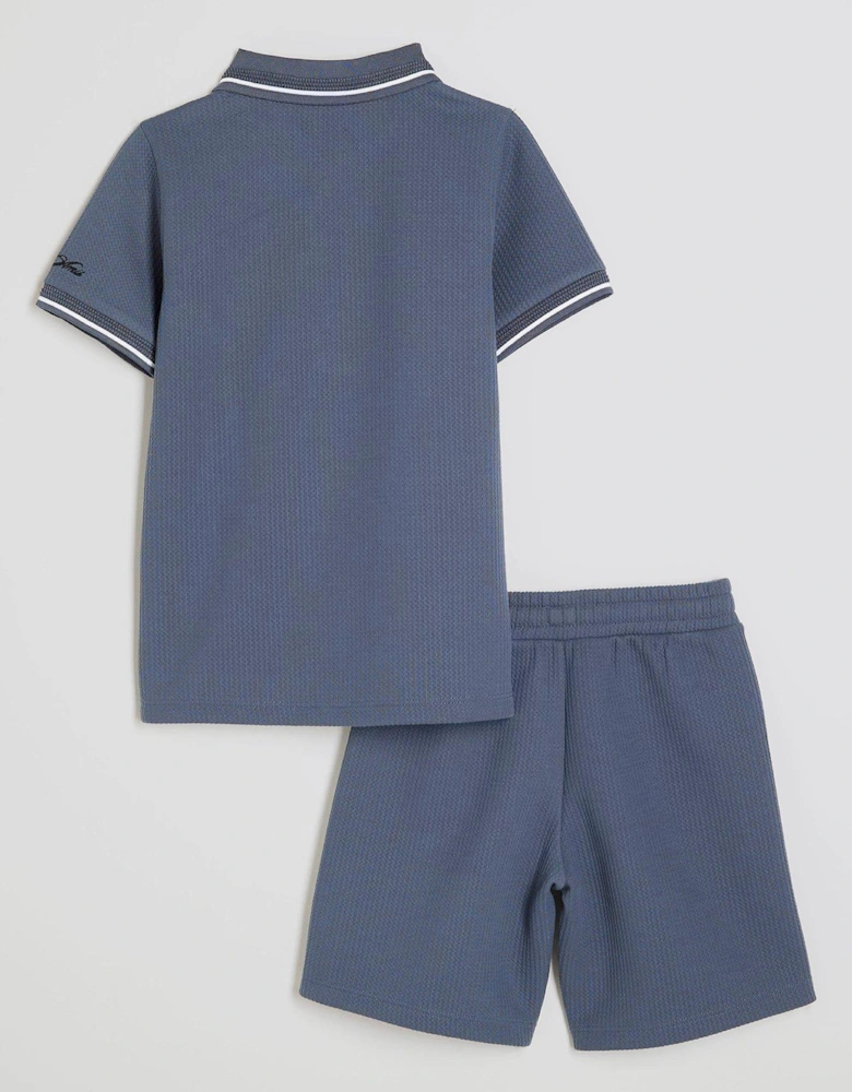 Older Boys Textured Stripe Polo Set - Blue