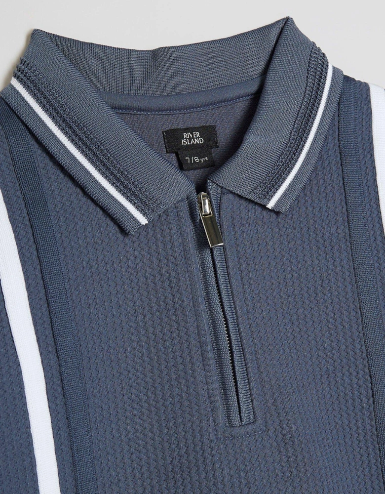 Older Boys Textured Stripe Polo Set - Blue