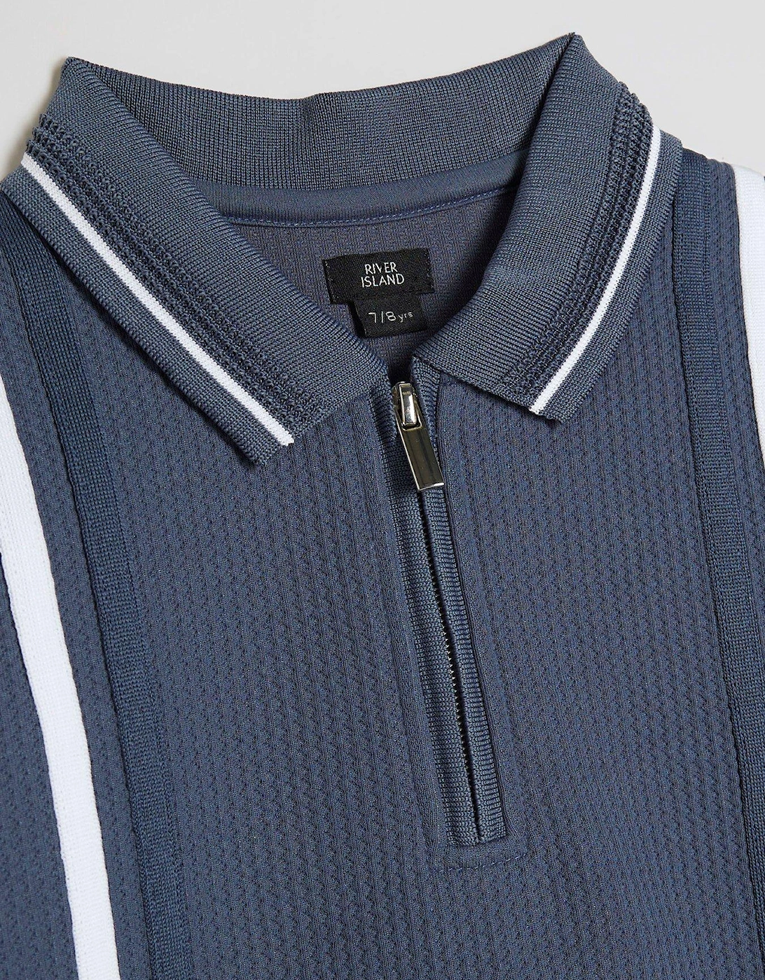 Older Boys Textured Stripe Polo Set - Blue