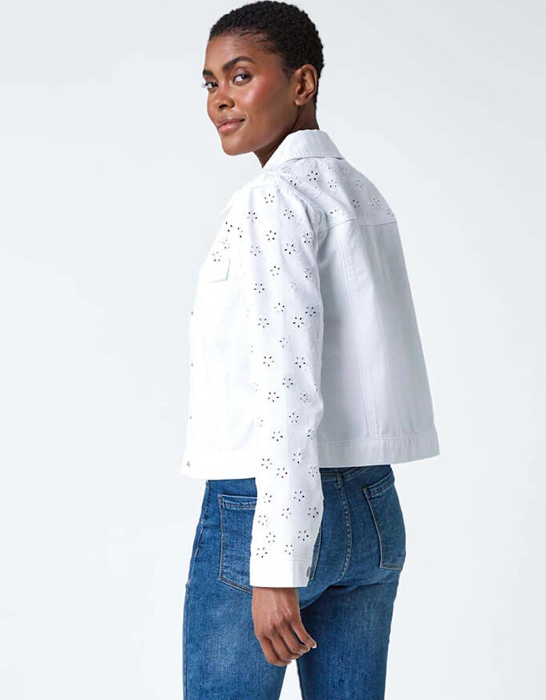 Cotton Blend Broderie Sleeve Jacket
