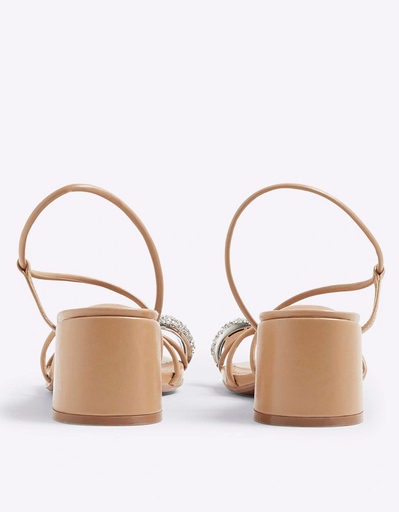 Diamante Toe Loop Block Heel - Light Beige