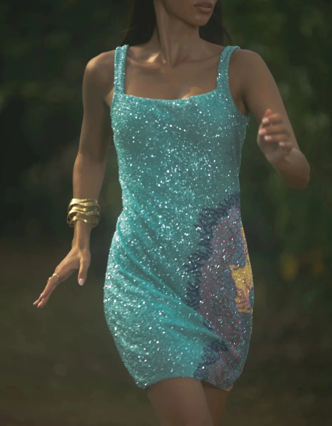 Adeline Coral Hand Beaded Mini Dress Blue