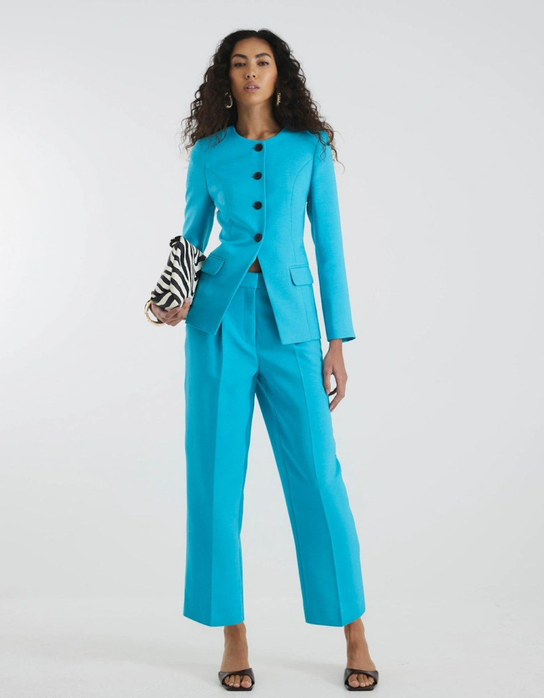 Collarless Flare Jacket - Blue