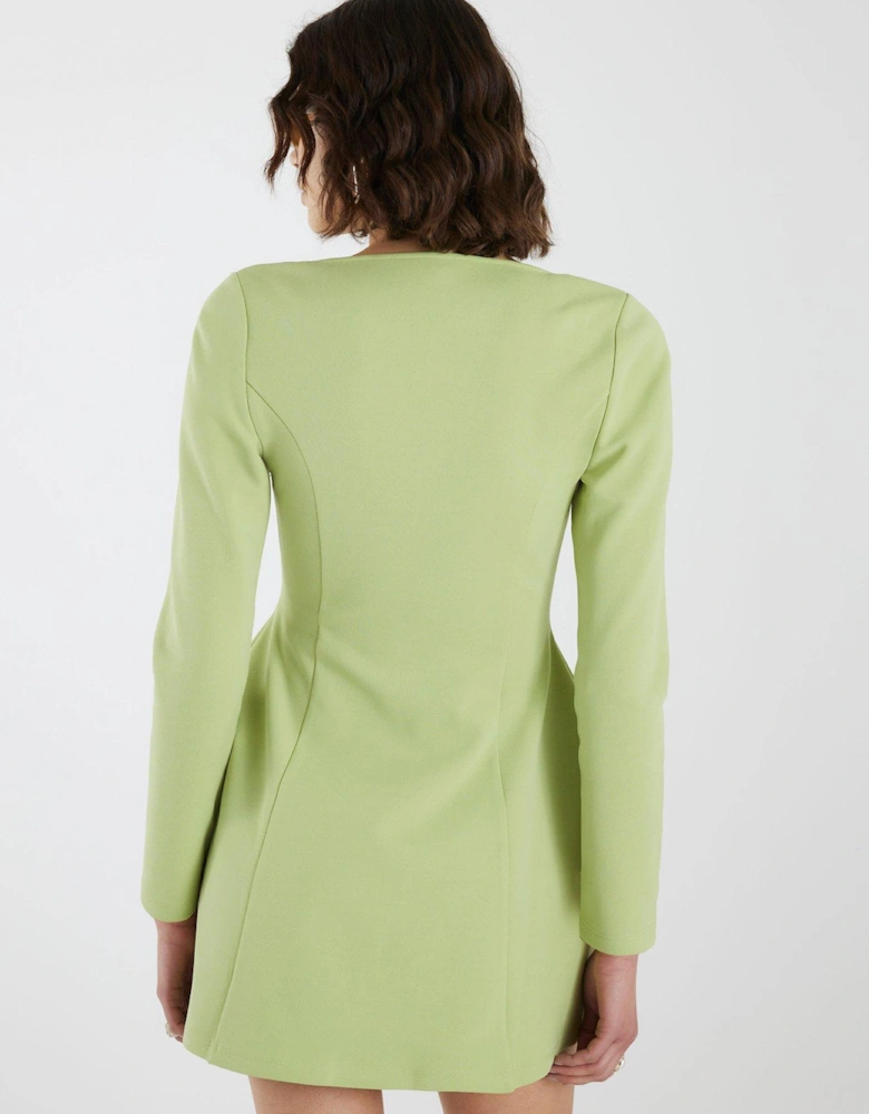 Square Neck Mini Dress - Green