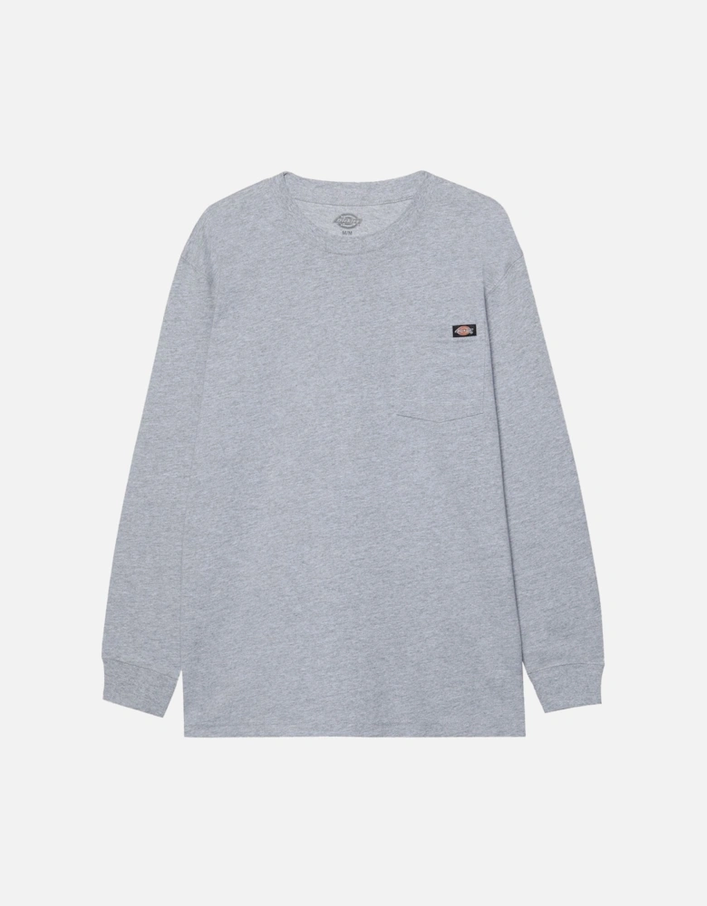Pocket Tee Long Sleeve Cotton Men's Grey T-Shirt