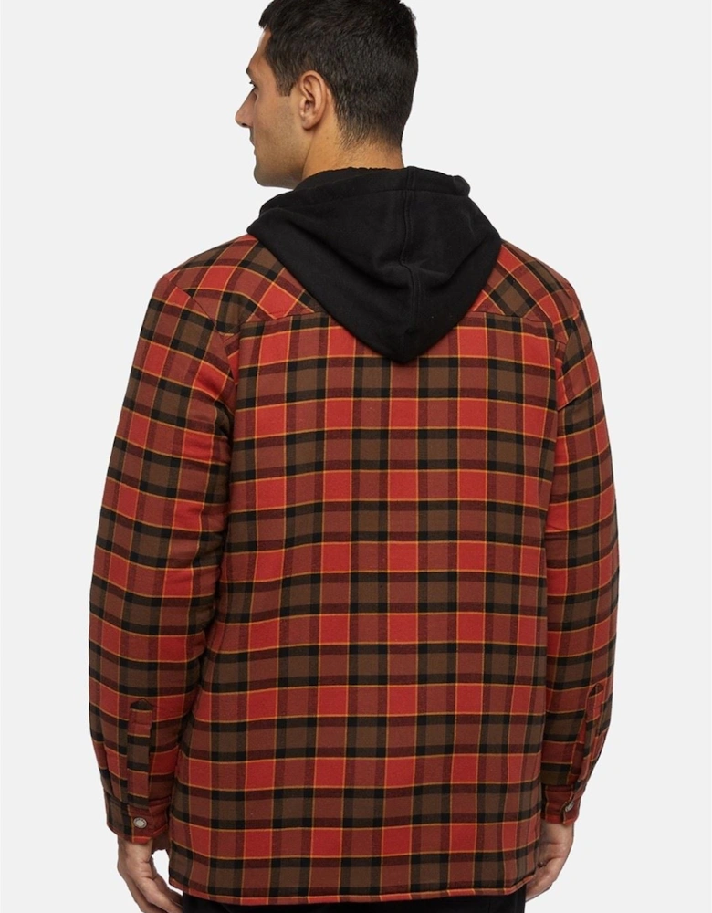 Fleece Hooded Flannel Shirt Men's Red Shirt Jacket