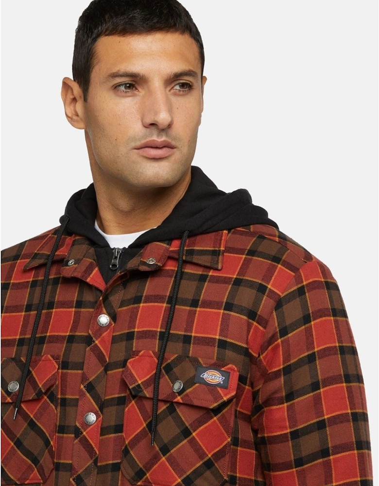 Fleece Hooded Flannel Shirt Men's Red Shirt Jacket
