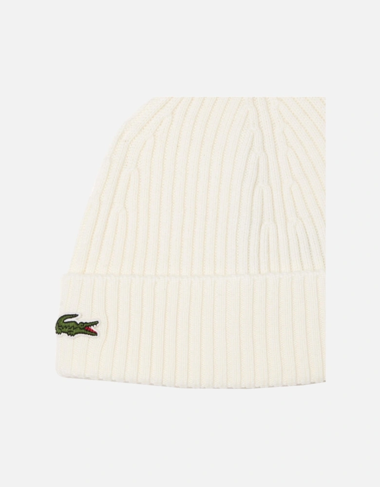 Rib-Knit Brushed Wool Beanie White