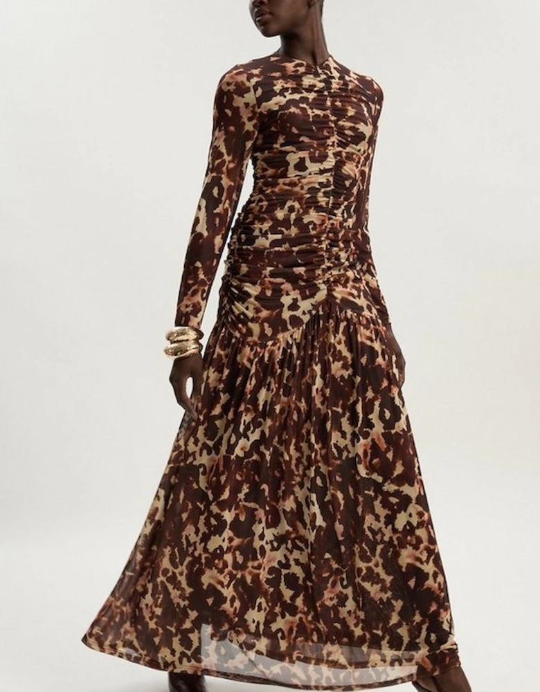Leopard Print Mesh Maxi Dress
