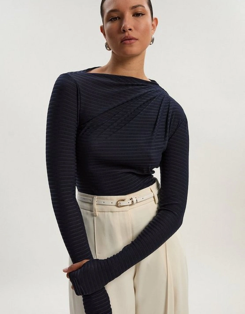 Textured Ruched Jersey Long Sleeve Top