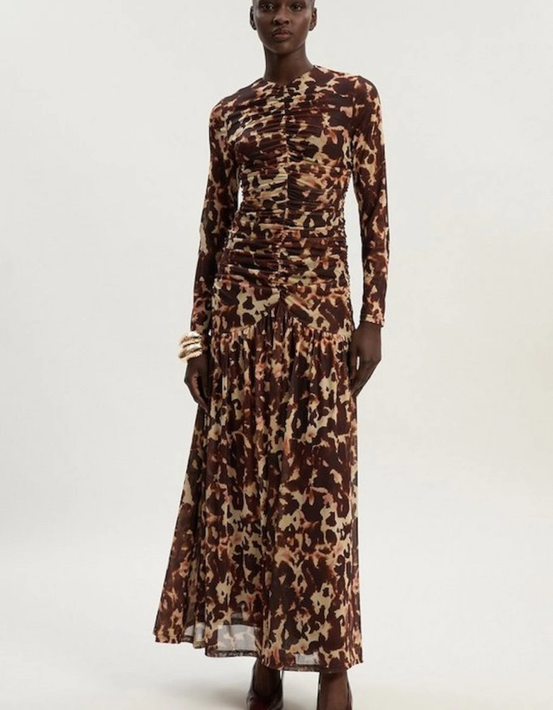 Petite Leopard Print Mesh Maxi Dress