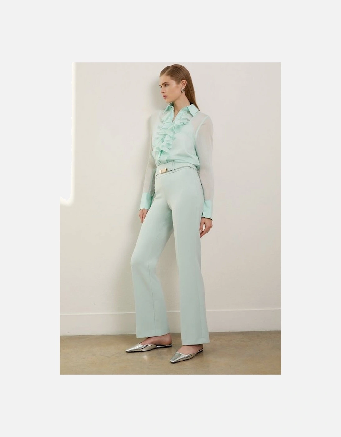 Compact Stretch High Waisted Belted Straight Leg Trousers, 5 of 4