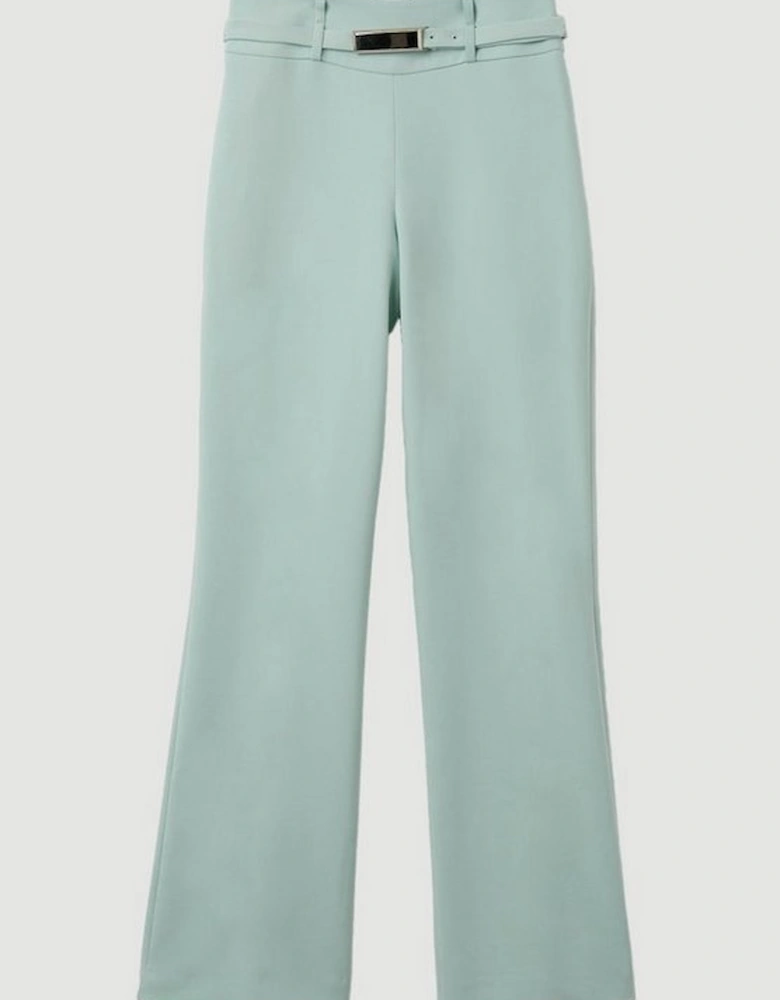 Compact Stretch High Waisted Belted Straight Leg Trousers