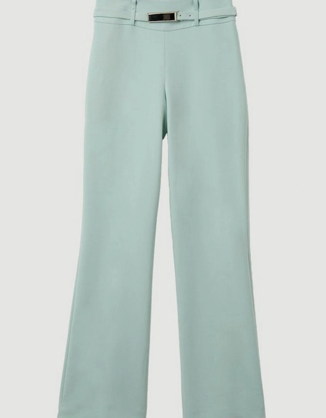 Compact Stretch High Waisted Belted Straight Leg Trousers