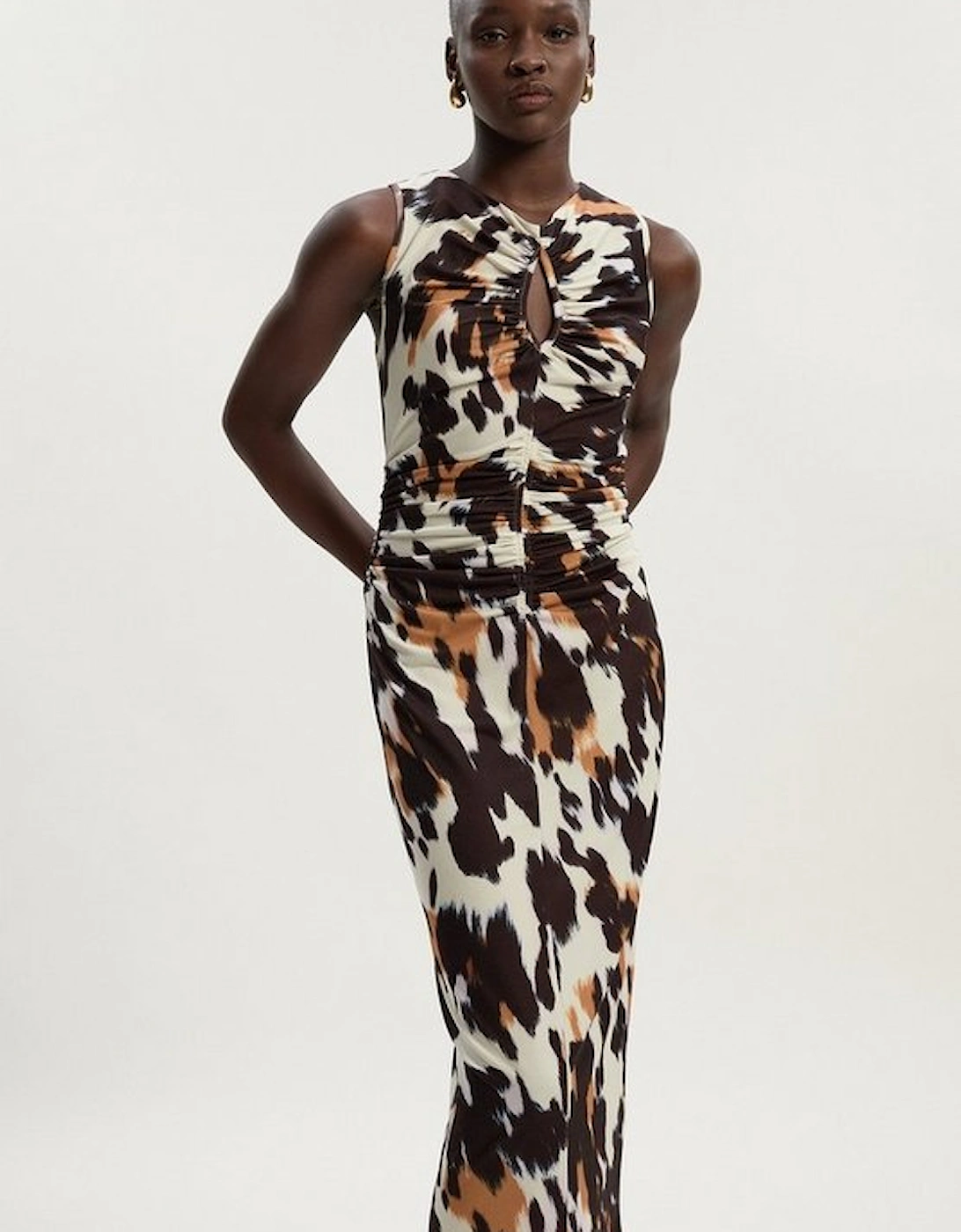 Animal Print Crepe Cut Out Neck Midi Dress, 2 of 1