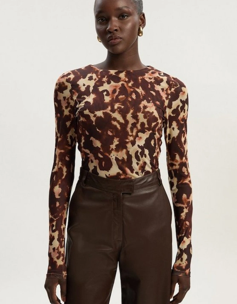 Long Sleeve Leopard Print Mesh Bodysuit