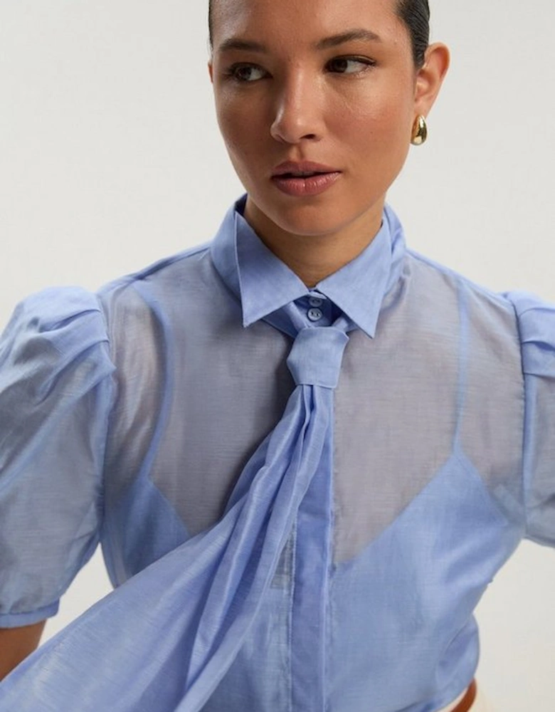 Organdie Tie Neck Woven Shirt