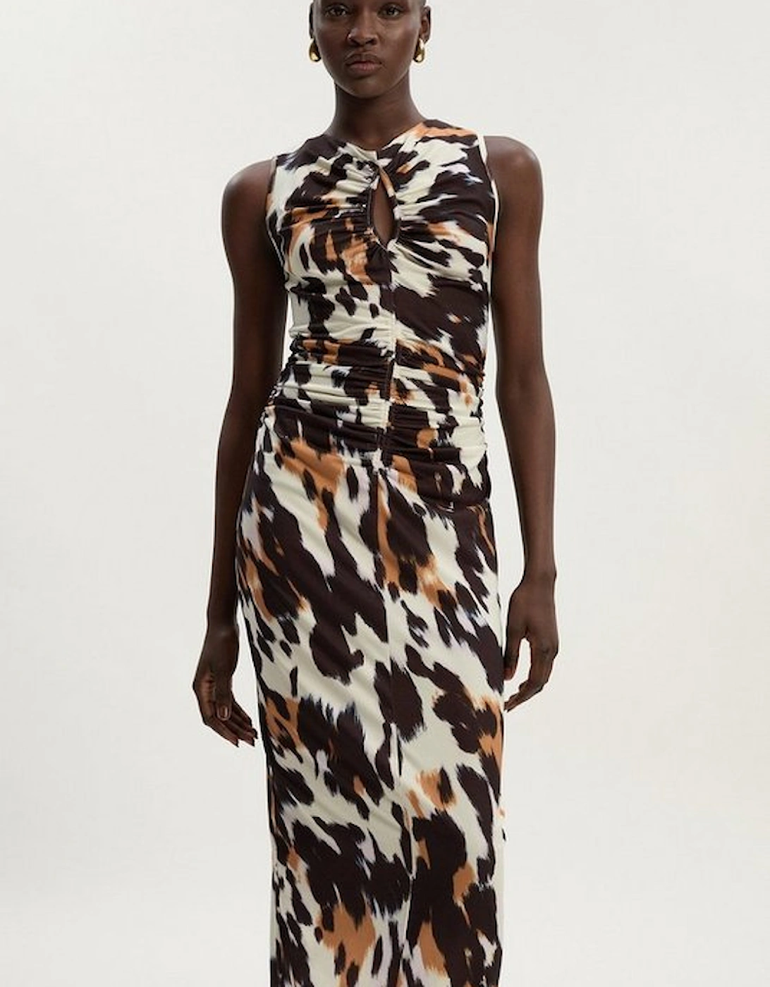 Petite Animal Print Crepe Cut Out Neck Midi Dress, 2 of 1