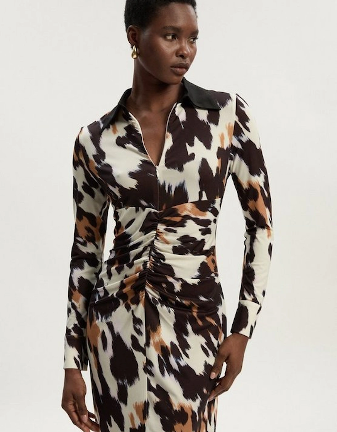Animal Print Crepe Collared Mini Dress, 2 of 1