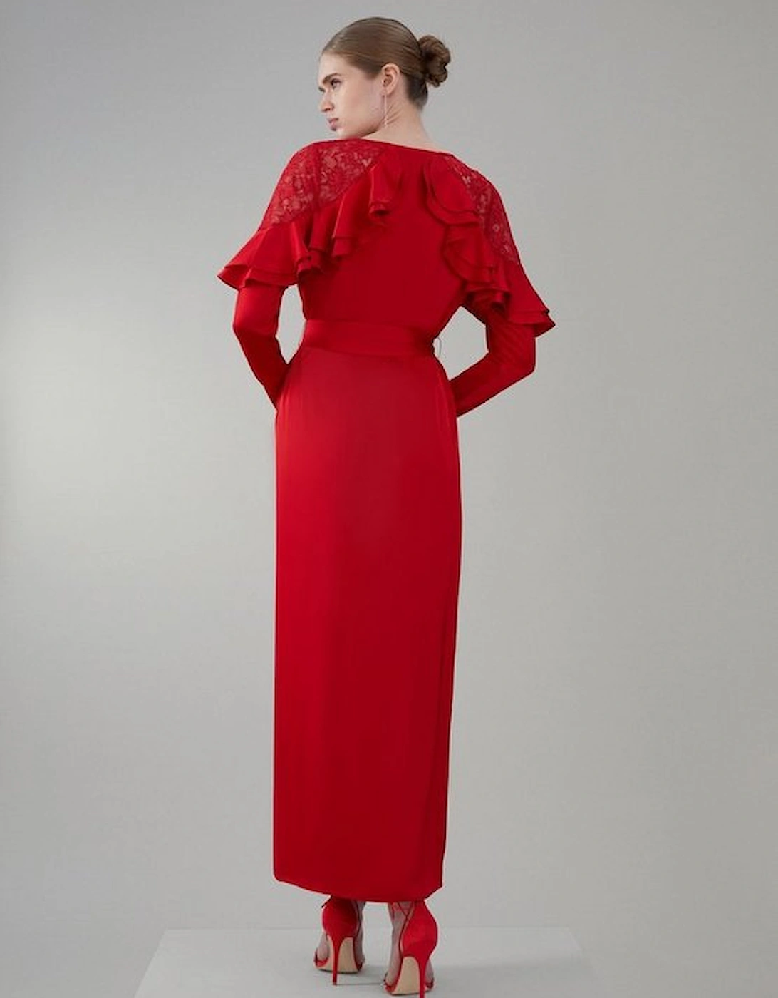 Satin And Lace Ruffle Woven Midaxi Dress