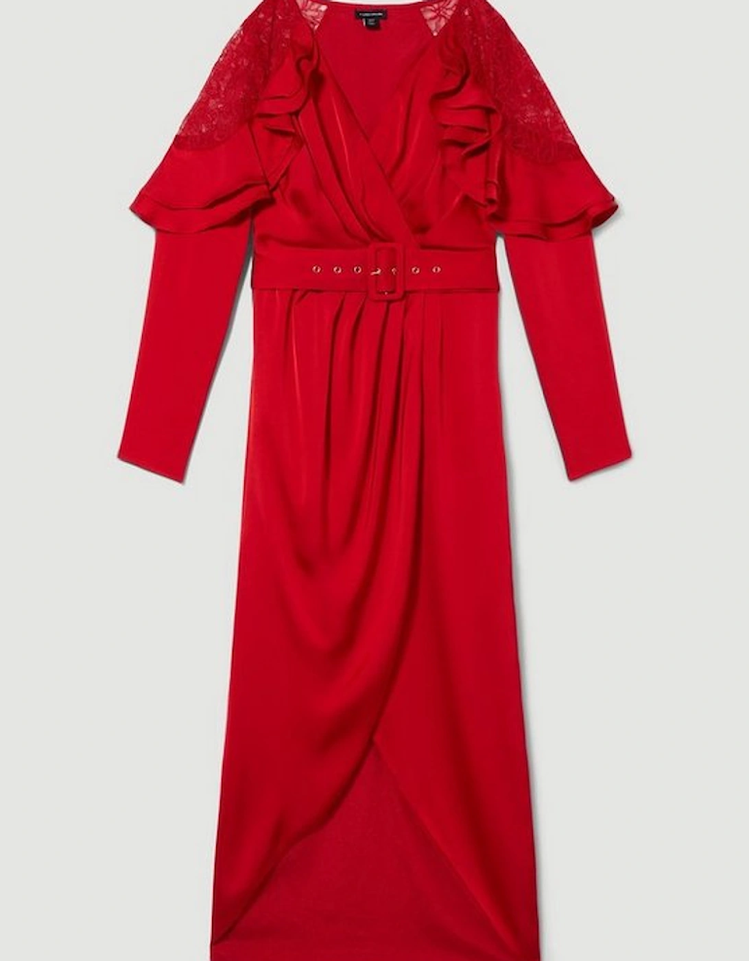 Satin And Lace Ruffle Woven Midaxi Dress