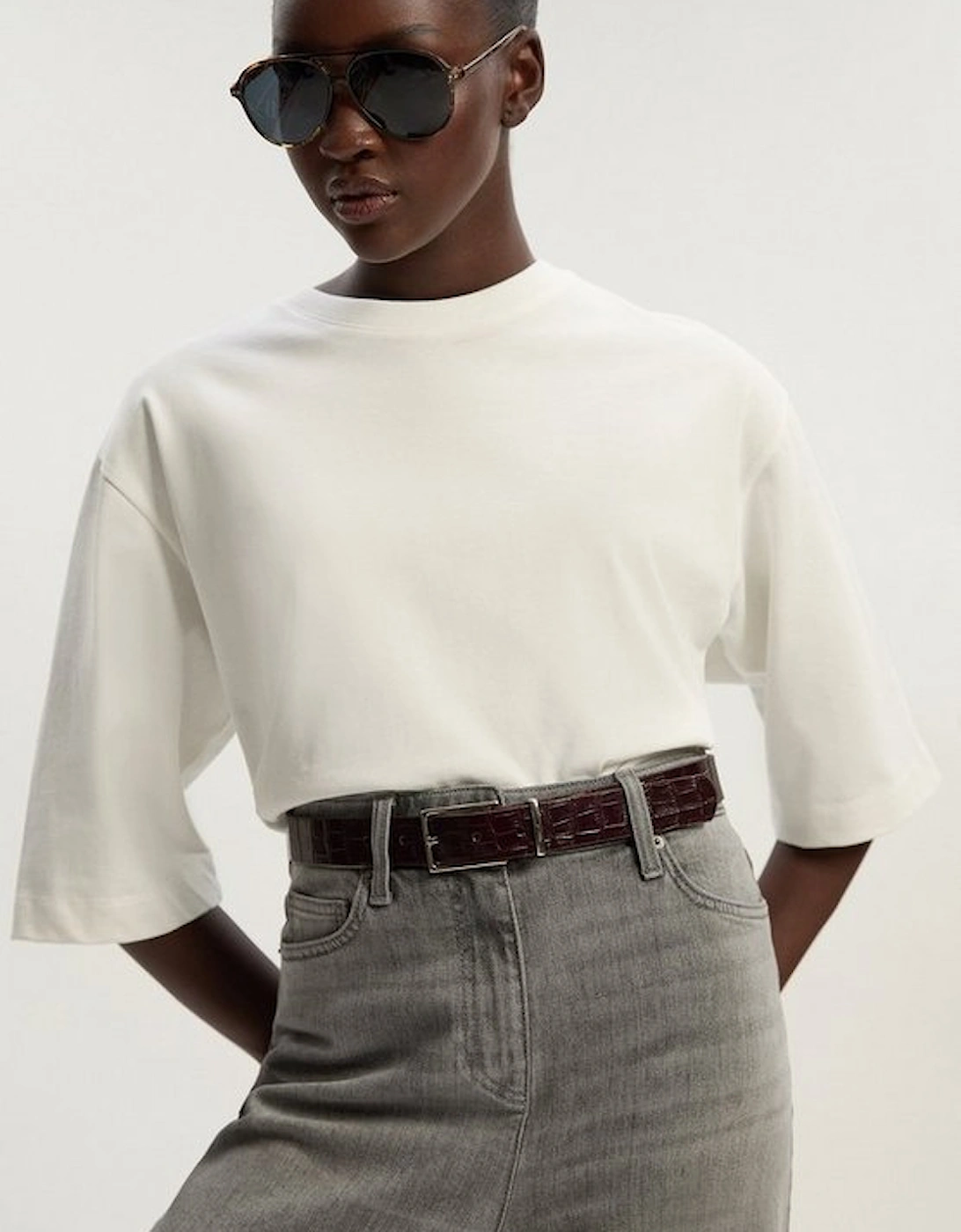 Croc Effect Leather Square Buckle Belt, 2 of 1